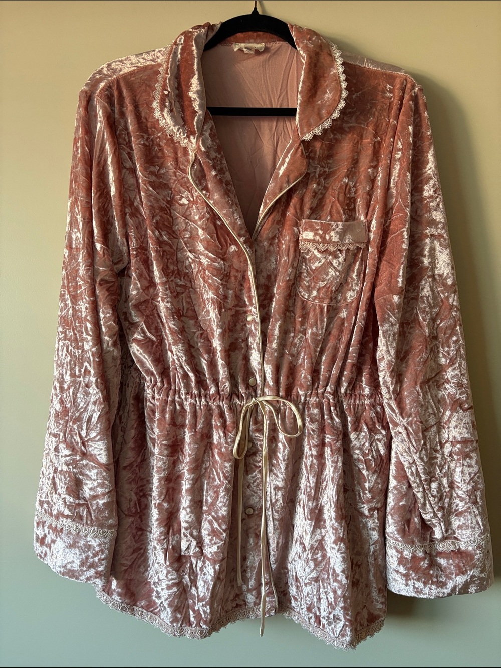 POL Blush Crushed Velvet Drawstring Lounge Jacket